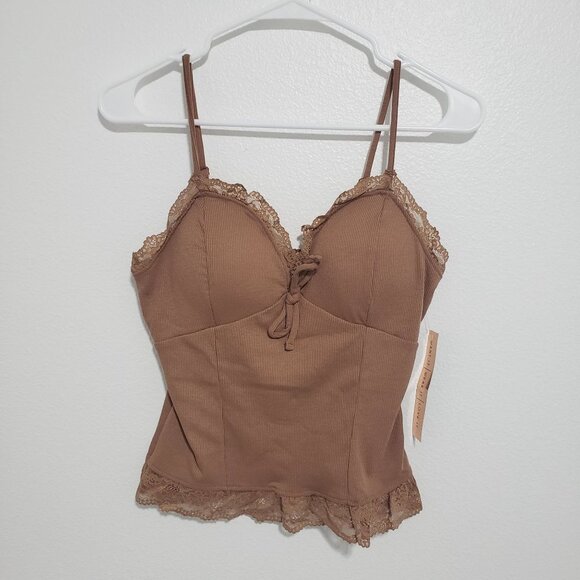 NWT Forever 21 Almost Famous Lace Trim Padded Cami in Cocoa Brown - Size Large - Picture 6 of 8